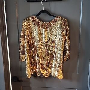 Vintage Elegant Gold Sequin Blouse HANDSEWN